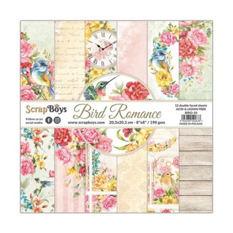 ScrapBoys Scrapbook papírkészlet 8" (20 cm) - Bird Romance - Paper Pad (12 lap)