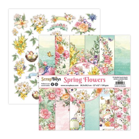 ScrapBoys Scrapbook papírkészlet 12" (30 cm) - Spring Flowers - Paper Pad (12 lap)