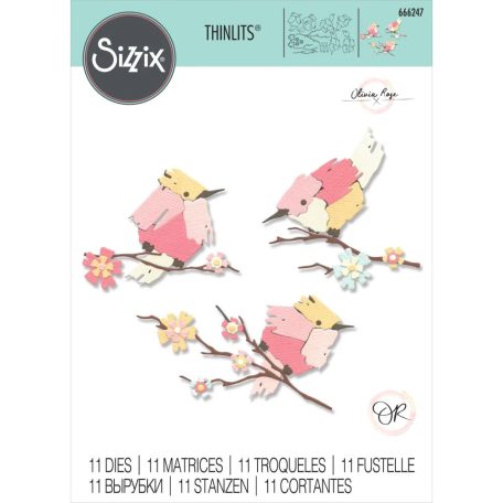 SIZZIX vágósablon, bélyegzővel 666247 - Painted Birds - Thinlits Die Set  (1 csomag)