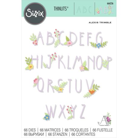 SIZZIX vágósablon, bélyegzővel 666236 - Floral Alphabet - Thinlits Die Set  (1 csomag)