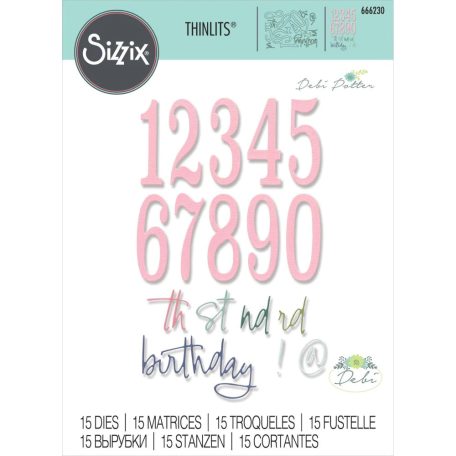 SIZZIX vágósablon, bélyegzővel 666230 - Fabulous Birthday Numbers - Thinlits Die Set  (1 csomag)