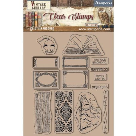 Stamperia Szilikonbélyegző  - Vintage Library - Labels - Clear Stamps (1 csomag)