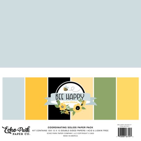 Echo Park Papírkészlet 12" (30 cm) -  Coordinating Solids Paper Pack - Bee Happy (6 lap)