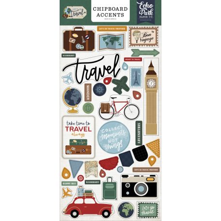 Echo Park Chipboard 6"X12" - Chipboard Accents - Let's Go Travel (1 ív)