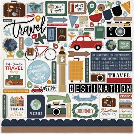 Echo Park Matrica 12" (30 cm) -  Cardstock Stickers - Let's Go Travel (1 ív)