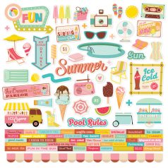  Simple Stories Matrica 12" (30 cm) - Cardstock Stickers - Retro Summer (1 ív)