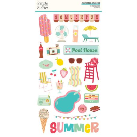 Simple Stories Chipboard 6"X12" - Chipboard Stickers - Retro Summer (1 ív)