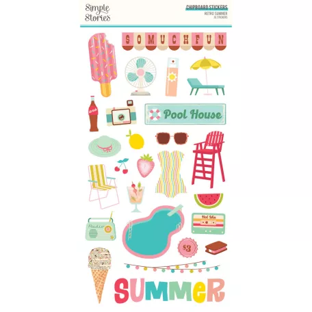 Simple Stories Chipboard 6"X12" - Chipboard Stickers - Retro Summer (1 ív)