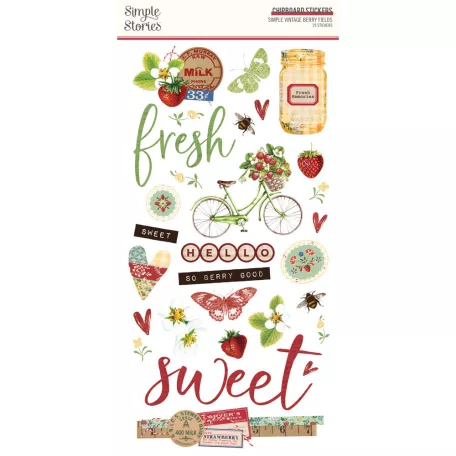 Simple Stories Chipboard 6"X12" - Chipboard Stickers - Simple Vintage Berry Fields (1 ív)