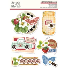   Simple Stories Chipboard  - Layered Chipboard - Simple Vintage Berry Fields (1 csomag)
