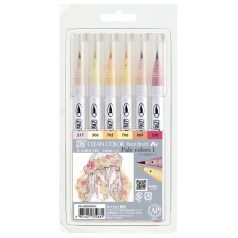   Kuretake / ZIG Színes ecsetfilc készlet - Pale colors I - Clean colors Real Brush (6 db)