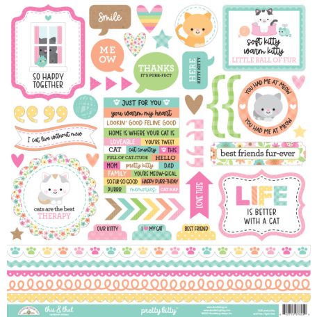 Doodlebug Design Matrica 12" (30 cm) - Pretty Kitty - This & That Stickers (1 ív)