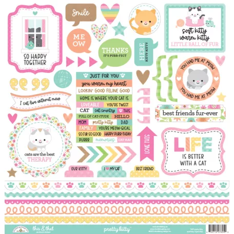 Doodlebug Design Matrica 12" (30 cm) - Pretty Kitty - This & That Stickers (1 ív)