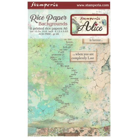 Stamperia Rízspapír készlet A6 - Alice - Rice Paper Backgrounds (8 ív)