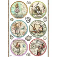   Stamperia Rizspapír A4 - Alice - Alice Rounds - Rice Paper (1 ív)
