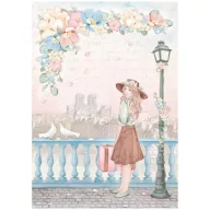   Stamperia Rizspapír A4 - Create Happiness Oh lá lá - Girl with Suitcase - Rice Paper (1 ív)