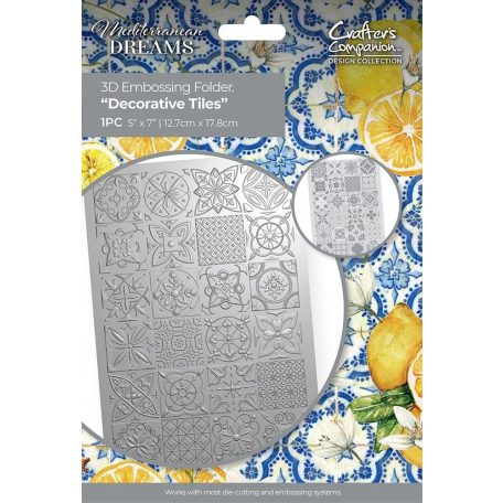 Crafter's Companion Domborító mappa  - Mediterranean Dreams - Decorative Tiles - 3D Embossing Folder (1 db)