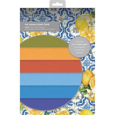Crafter's Companion Scrapbook papírkészlet A4 - Mediterranean Dreams -  Luxury Linen Card Pack (24 lap)