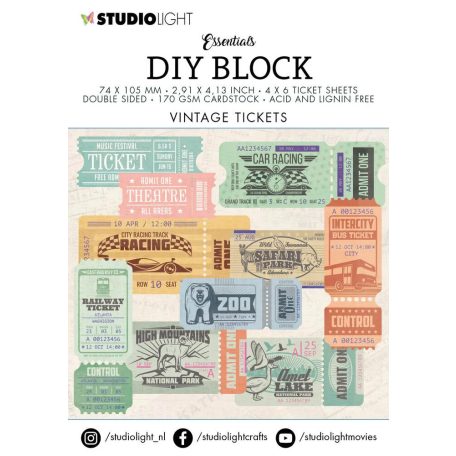 Studio Light Kivágóív - A7 - Tickets Essentials nr.01 - DIY Block mini (24 lap)