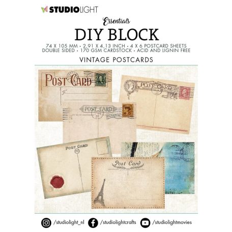 Studio Light Kivágóív - A7 -  Postcards Essentials nr.02 - DIY Block mini (24 ív)