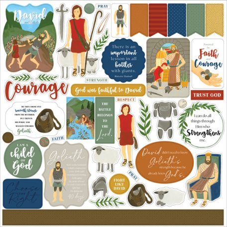 Echo Park Matrica 12" (30 cm) -  Cardstock Stickers - Bible Stories: David and Goliath (1 ív)