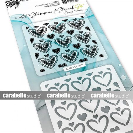 Carabelle Studio Gumibélyegző és Stencil készlet 8x8 cm - Heartful Pattern - Art Stamp & Stencil Set (1 db)