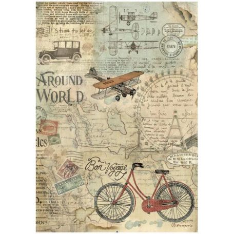 Stamperia Rizspapír A4 - Around the World - Bicycle - Rice Paper (1 ív)