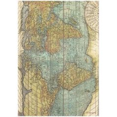   Stamperia Rizspapír A4 - Around the World - World Map - Rice Paper (1 ív)