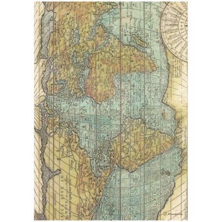 Stamperia Rizspapír A4 - Around the World - World Map - Rice Paper (1 ív)