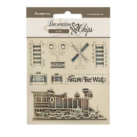 Stamperia Chipboard 14x14 cm - Around the World - Train - Decorative Chips (1 ív)