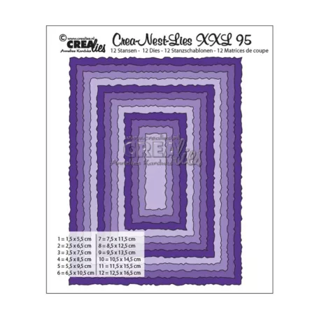 CREAlies vágósablon - Téglalapok tépett szélekkel - XXL95 - Crea-Nest-Lies (12 db)