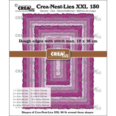 CREAlies vágósablon - Téglalapok durva élekkel és öltésvonalakkal - XXL130 - Crea-Nest-Lies (12 db)