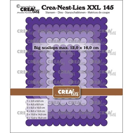 CREAlies vágósablon - Téglalapok kagyló mintával - XXL145 - Crea-Nest-Lies (6 db)