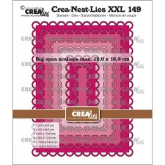   CREAlies vágósablon - Téglalapok nagy nyitott, kagyló mintás széllel - XXL149 - Crea-Nest-Lies (6 db)
