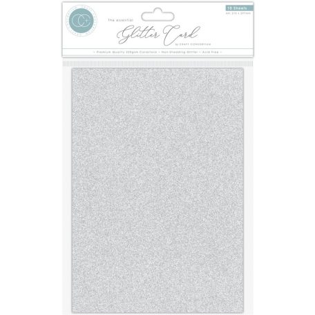 Craft Consortium Csillámos karton A4 - Silver - Ezüst - The Essential Glitter Card (10 lap)