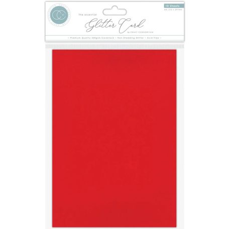 Craft Consortium Csillámos karton A4 - Red - Piros - The Essential Glitter Card (10 lap)