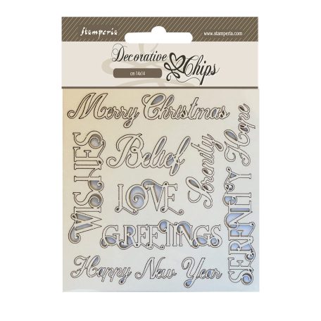 Stamperia Chipboard 14x14 cm - Christmas - Christmas Writings - Decorative Chips (1 ív)