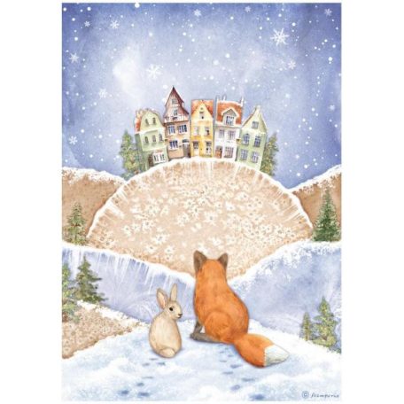 Stamperia Rizspapír A4 - Winter Valley - Fox and Bunny - Rice Paper (1 ív)