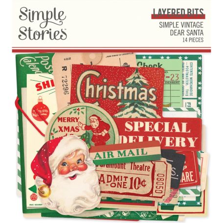 Simple Stories Kivágatok  - Layered Bits & Pieces - Simple Vintage Dear Santa (1 csomag)