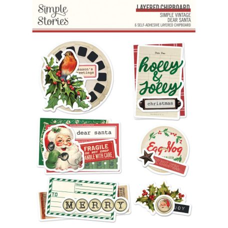Simple Stories Chipboard  - Layered Chipboard - Simple Vintage Dear Santa (1 csomag)