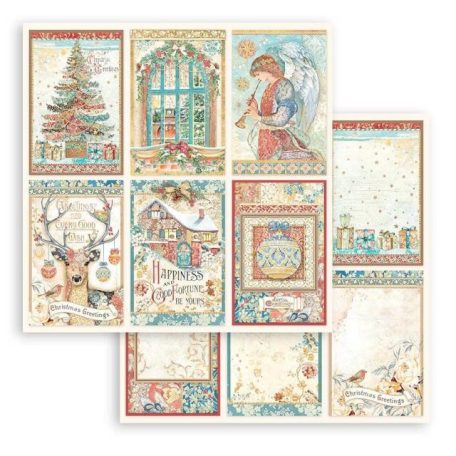 Stamperia Scrapbook papír 12" (30 cm) - Christmas Greetings - 6 Cards - Paper Sheets (1 ív)