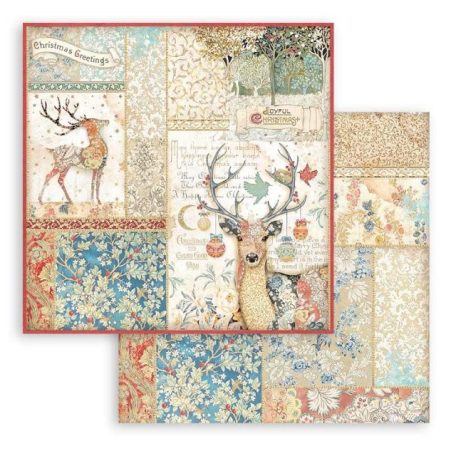 Stamperia Scrapbook papír 12" (30 cm) - Christmas Greetings - Deer - Paper Sheets (1 ív)