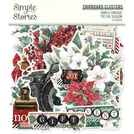 Simple Stories Chipboard  - Chipboard Clusters - Simple Vintage 'Tis The Season (1 csomag)