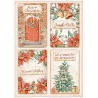   Stamperia Rizspapír A4 - All Around Christmas - 4 Cards - Rice Paper (1 ív)