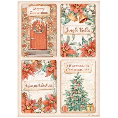 Stamperia Rizspapír A4 - All Around Christmas - 4 Cards - Rice Paper (1 ív)
