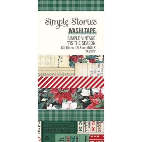Simple Stories Dekorációs ragasztószalag  - Washi Tape - Simple Vintage 'Tis The Season (5 db)