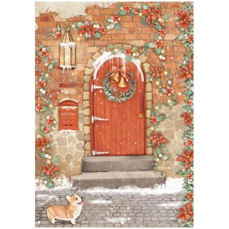 Stamperia Rizspapír A4 - All Around Christmas - Red Door - Rice Paper (1 ív)