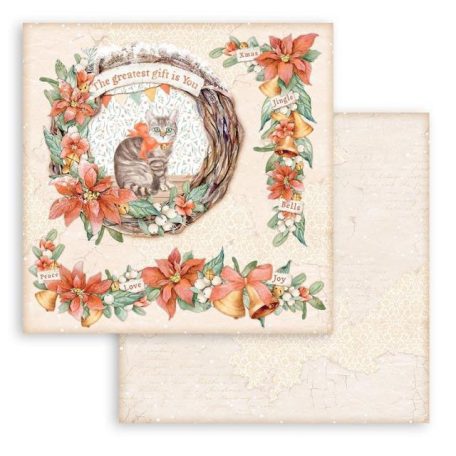 Stamperia Scrapbook papír 12" (30 cm) - All Around Christmas - Garland - Paper Sheets (1 ív)