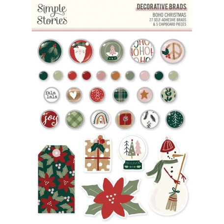 Simple Stories Díszítőelem  - Decorative Brads - Boho Christmas (1 csomag)
