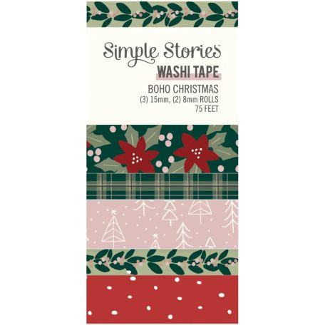 Simple Stories Dekorációs ragasztószalag  - Washi Tape - Boho Christmas (5 db)